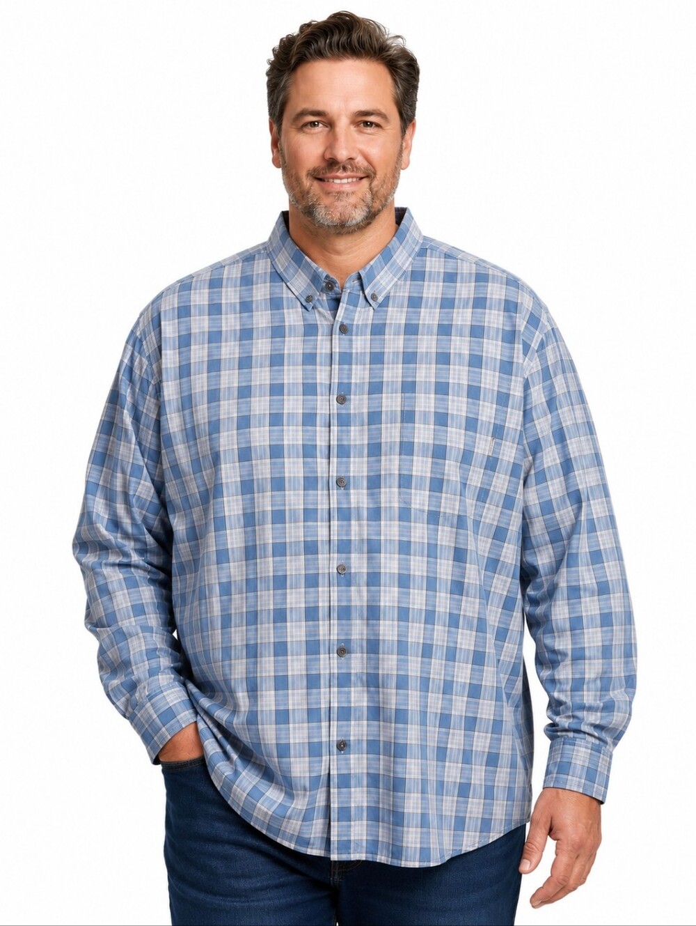 Columbia Light Blue Plaid Button-Down Shirt XXL